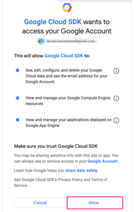 grant Google Cloud SDK to access